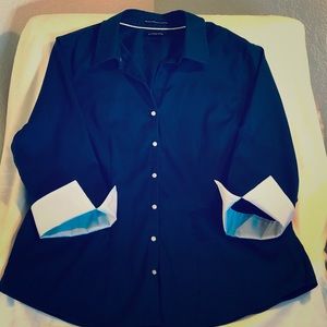 Lands End 14 navy blue blouse button down Size 14P
